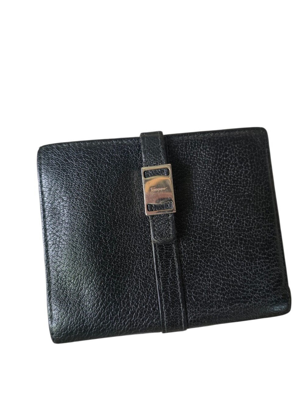 Salvatore Ferragamo Black Leather Wallet with Strap Closure